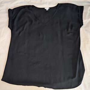 Motherhood Maternity Sheer V-Neck Cap Sleeve Tunic Blouse, L